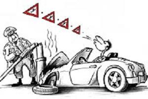 На фото изображена карикатура неопытного водителя, попавшего в ДТП